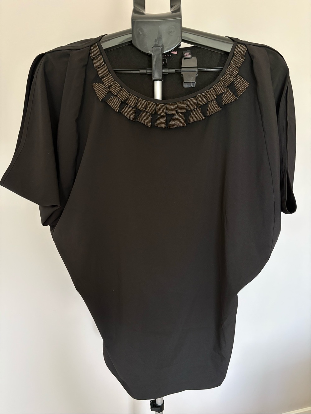 Ted Baker Black Blouson Top with Beaded Trim